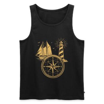 Maritim Kompass Segelschiff Norden Leuchtturm  - Männer Premium Bio Tank Top - Schwarz - Vorne - Michal (187cm)