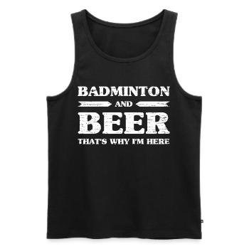 Badminton et bière, c’est pour ça que je suis là Buveurs de bière - Débardeur bio Premium Homme - noir - Devant - Michal (187cm)