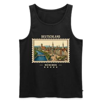 Deutschland München Vintage Reisemarke - Männer Premium Bio Tank Top - Schwarz - Vorne - Michal (187cm)