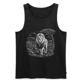 Lion majestueux dans un vaste paysage de savane - Débardeur bio Premium Homme - noir - Devant - Michal (187cm)