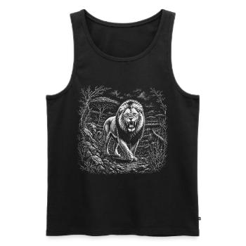 Lion rugissant dans un paysage de savane sauvage - Débardeur bio Premium Homme - noir - Devant - Michal (187cm)