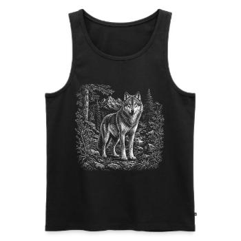 Loup frais dans un paysage montagneux sauvage - Débardeur bio Premium Homme - noir - Devant - Michal (187cm)
