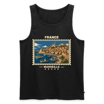 France Marseille Vintage Travel Brand - Débardeur bio Premium Homme - noir - Devant - Michal (187cm)