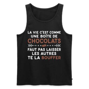 Chocolats Cadeau humour personnalisé - Débardeur bio Premium Homme - noir - Devant - Michal (187cm)