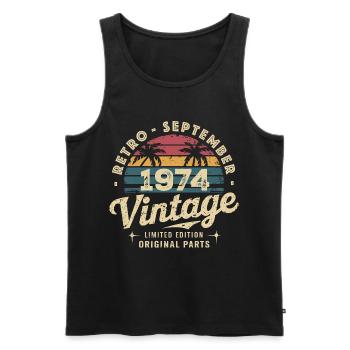 Vintage Septembre 1974 Édition Limitée Septembre - Débardeur bio Premium Homme - noir - Devant - Michal (187cm)