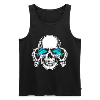Crâne aux yeux de poisson bleus - Débardeur bio Premium Homme - noir - Devant - Michal (187cm)