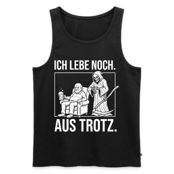 Ich lebe noch. Aus Trotz. - Sensenmann und Opa - Männer Premium Bio Tank Top - Schwarz - Vorne - Michal (187cm)