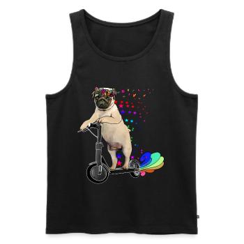 Mops mit Blumenkranz auf Escooter Electricscooter - Männer Premium Bio Tank Top - Schwarz - Vorne - AI Model Male 178 light (178cm)