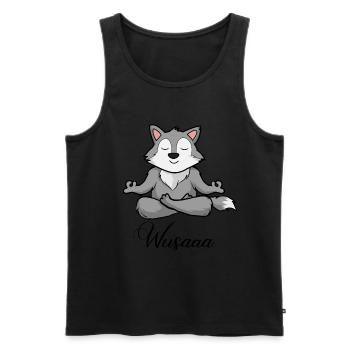 Wolf Auszeit Durchatmen Wusaaa - Männer Premium Bio Tank Top - Schwarz - Vorne - AI Model Male 178 light (178cm)