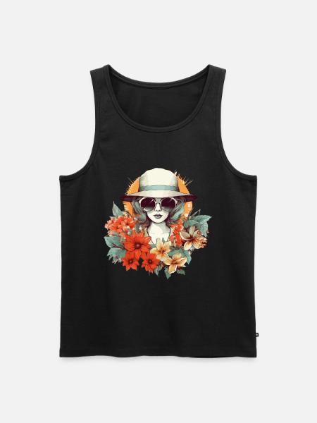 Kesä Nainen Aurinkolasit Hattu Kukat Aurinko Vintage - Miesten premium luomu-tanktoppi - musta