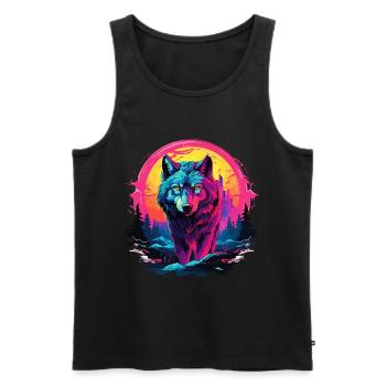 Wolf Nacht Mond Neon Wolfskopf Wald Natur Berge - Männer Premium Bio Tank Top - Schwarz - Vorne - AI Model Male 178 light (178cm)