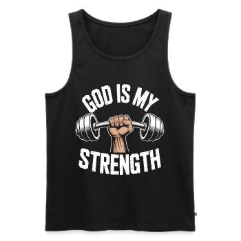 God is my strength! Believing Christian Jesus - Men's Premium Organic Tank Top - black - Front - Michal (187cm)
