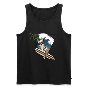 Surf Holiday Llama & Sloth Surfboard Wave Palm Trees - Men's Premium Organic Tank Top - black - Front - AI Model Male 178 light (178cm)