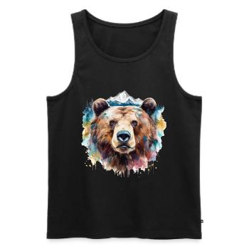 Ours, Grizzly, Tête d’ours, Nature, Nature, Nature, Forêt, Montagnes - Débardeur bio Premium Homme - noir - Devant - Michal (187cm)