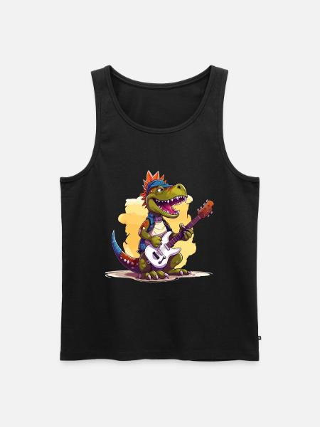 Dino Electric Guitar Guitarist Dinosaur Music Band - Men's Premium Organic Tank Top - black