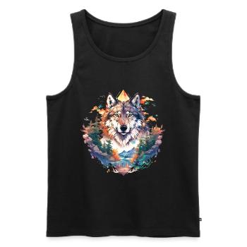 Wolf Wolf’s Head Nature Wilderness Forest Trees Art - Débardeur bio Premium Homme - noir - Devant - Michal (187cm)