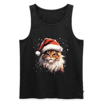 Chat Noël Noël Chat Joyeux Catmas - Débardeur bio Premium Homme - noir - Devant - Michal (187cm)