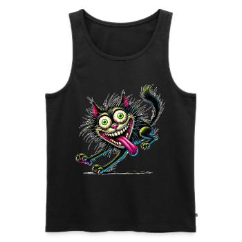 Chat fou style bande dessinée Motif animal drôle - Débardeur bio Premium Homme - noir - Devant - AI Model Male 178 light (178cm)