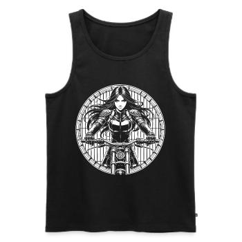 Design de motarde féminine cool dans le style de la bande dessinée japonaise - Débardeur bio Premium Homme - noir - Devant - Michal (187cm)