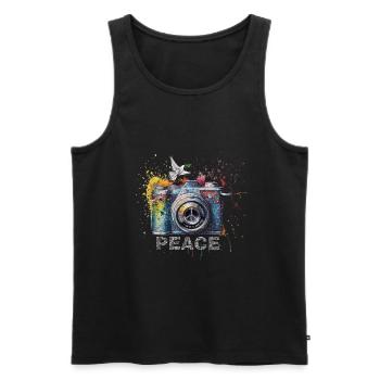 Farbspritzer Fotokamera Friedenssymbol Presse - Männer Premium Bio Tank Top - Schwarz - Vorne - AI Model Male 178 light (178cm)