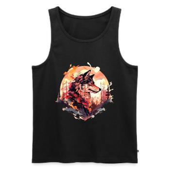 Wolf Wolf’s Head Nature Wilderness Forest Trees Art - Débardeur bio Premium Homme - noir - Devant - Michal (187cm)