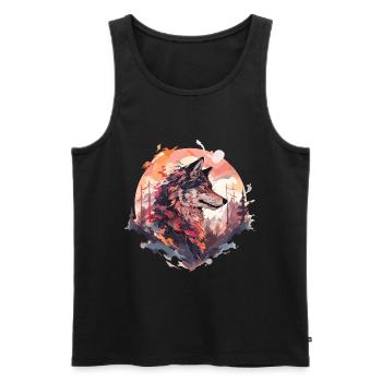 Wolf Wolf’s Head Nature Wilderness Forest Trees Art - Débardeur bio Premium Homme - noir - Devant - Michal (187cm)