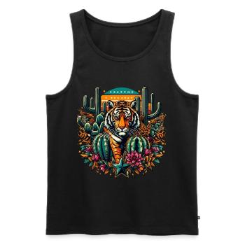 TIGRE DANS UN DÉSERT COLORÉ AVEC DES CACTUS ET DES ÉTOILES - Débardeur bio Premium Homme - noir - Devant - Michal (187cm)