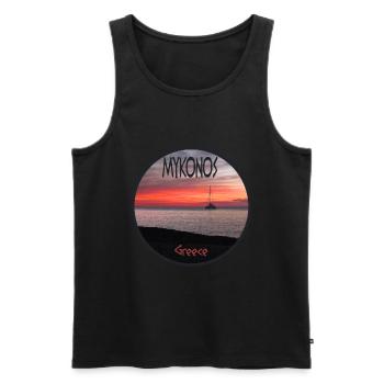 Mykonos, Grèce, Coucher de soleil - Débardeur bio Premium Homme - noir - Devant - AI Model Male 178 light (178cm)