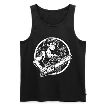 Women with Chainsaw – Funny Power Design - Men's Premium Organic Tank Top - black - Front - AI Model Male 178 light (178cm)