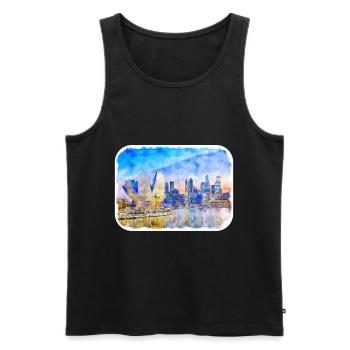 Singapour Aquarelle Esquisse Dessinée à la Main Peinture - Débardeur bio Premium Homme - noir - Devant - Michal (187cm)