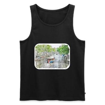 Amsterdam Netherlands Watercolor Sketch Drawing - Men's Premium Organic Tank Top - black - Front - Michal (187cm)