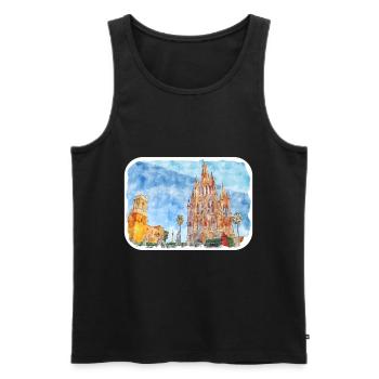 San Miguel De Allende Mexique Aquarelle Esquisse Dra - Débardeur bio Premium Homme - noir - Devant - Michal (187cm)