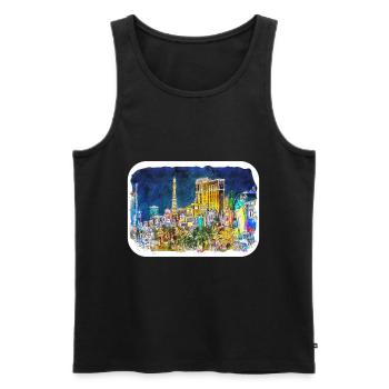 Illustration de croquis aquarelle Las Vegas USA - Débardeur bio Premium Homme - noir - Devant - Michal (187cm)