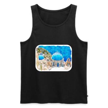 Santorin Grèce Aquarelle Esquisse Dessinée Illustrat - Débardeur bio Premium Homme - noir - Devant - Michal (187cm)