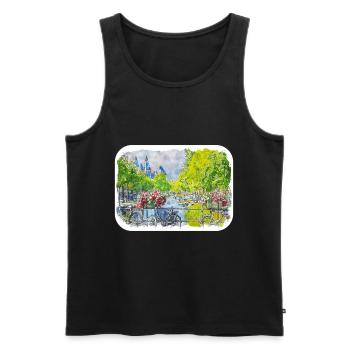 Amsterdam Netherlands Watercolor Sketch Drawn Pain - Men's Premium Organic Tank Top - black - Front - Michal (187cm)