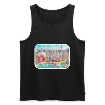 Barcelone Espagne Aquarelle Esquisse Dessin Dessiné - Débardeur bio Premium Homme - noir - Devant - Michal (187cm)
