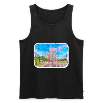 Paris France Watercolor Sketch Drawn Painting - Men's Premium Organic Tank Top - black - Front - Michal (187cm)