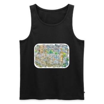 Londres UK Aquarelle Esquisse Dessinée à la Main Peinture - Débardeur bio Premium Homme - noir - Devant - Michal (187cm)