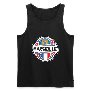 Marseille France Drapeau Badge Voyage Souvenir Timbre - Débardeur bio Premium Homme - noir - Devant - Michal (187cm)