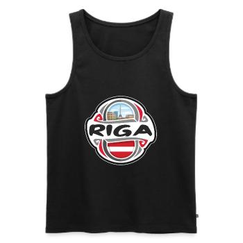 Riga Latvia Flag Badge Travel Souvenir Stamp - Men's Premium Organic Tank Top - black - Front - Michal (187cm)