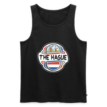 The Hague Netherlands Flag Travel Souvenir Badge S - Men's Premium Organic Tank Top - black - Front - AI Model Male 178 light (178cm)