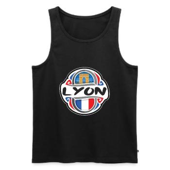Lyon France Drapeau Badge Voyage Souvenir Timbre - Débardeur bio Premium Homme - noir - Devant - AI Model Male 178 light (178cm)