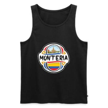 Monteria Colombie Drapeau Badge Voyage Souvenir Timbre - Débardeur bio Premium Homme - noir - Devant - Michal (187cm)