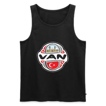 Van Turkey Flag Badge Souvenir de voyage - Débardeur bio Premium Homme - noir - Devant - Michal (187cm)