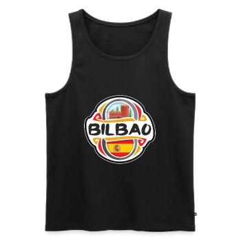 Bilbao Spain Flag Badge Travel Souvenir Stamp - Men's Premium Organic Tank Top - black - Front - AI Model Male 178 light (178cm)