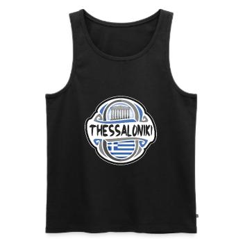 Thessaloniki Greece Flag Travel Souvenir Badge Sta - Men's Premium Organic Tank Top - black - Front - AI Model Male 178 light (178cm)