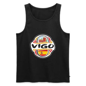 Vigo-Spanien-Flaggen-Abzeichen-Reise-Andenken-Stempel - Männer Premium Bio Tank Top - Schwarz - Vorne - AI Model Male 178 light (178cm)