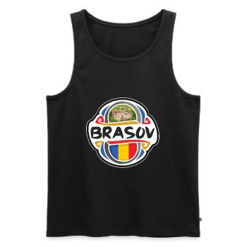 Brasov Roumanie Drapeau Badge Voyage Souvenir Timbre - Débardeur bio Premium Homme - noir - Devant - AI Model Male 178 light (178cm)