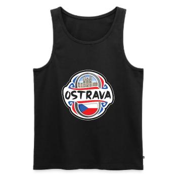 Ostrava Czechia Flag Badge Travel Souvenir Stamp - Men's Premium Organic Tank Top - black - Front - AI Model Male 178 light (178cm)