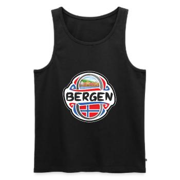 Bergen Norway Flag Badge Travel Souvenir Stamp - Men's Premium Organic Tank Top - black - Front - Michal (187cm)